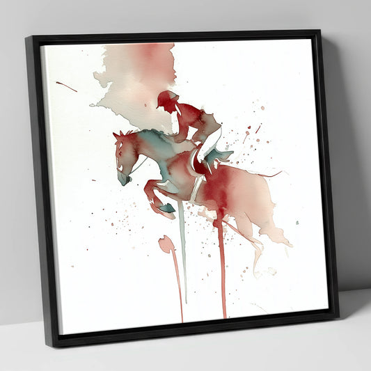 Crimson Flight show jumping horse canvas wall art in black frame