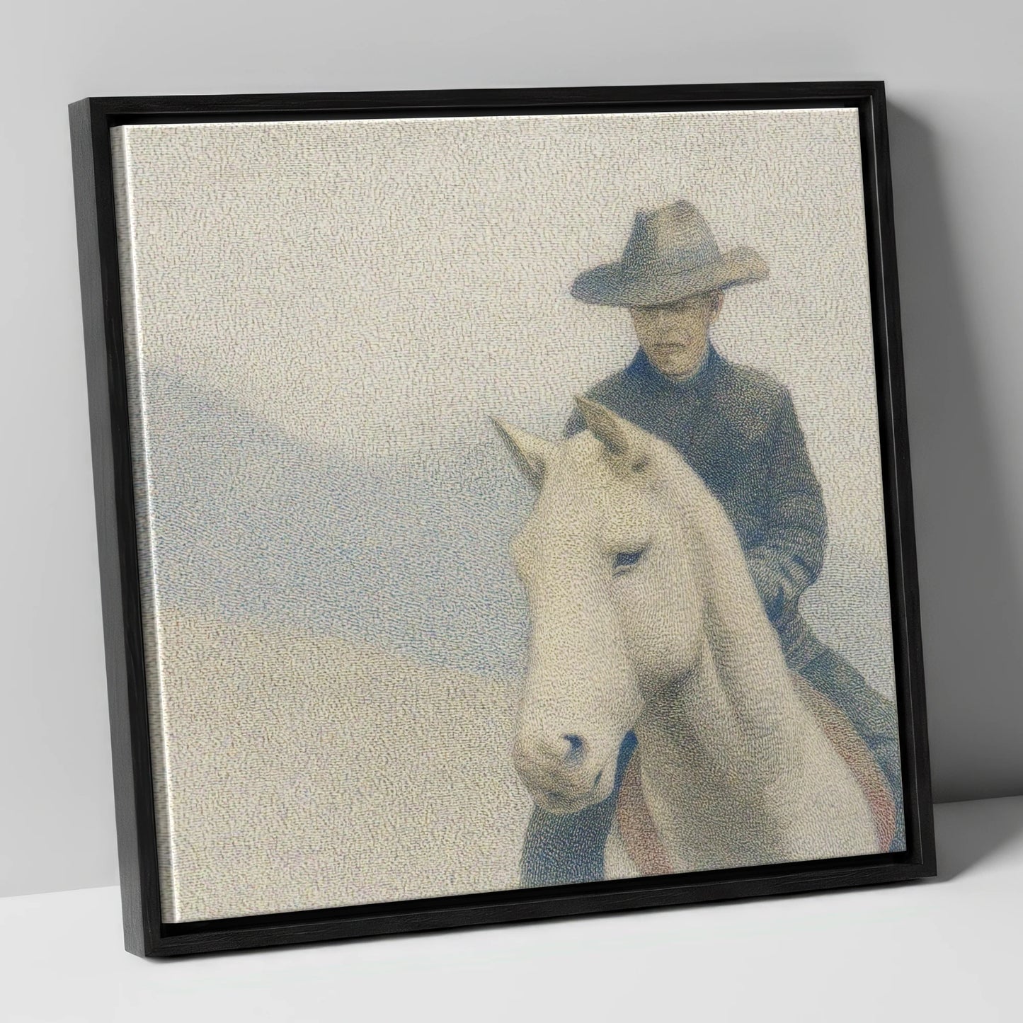 The Quiet Trail western horse canvas wall art in black frame