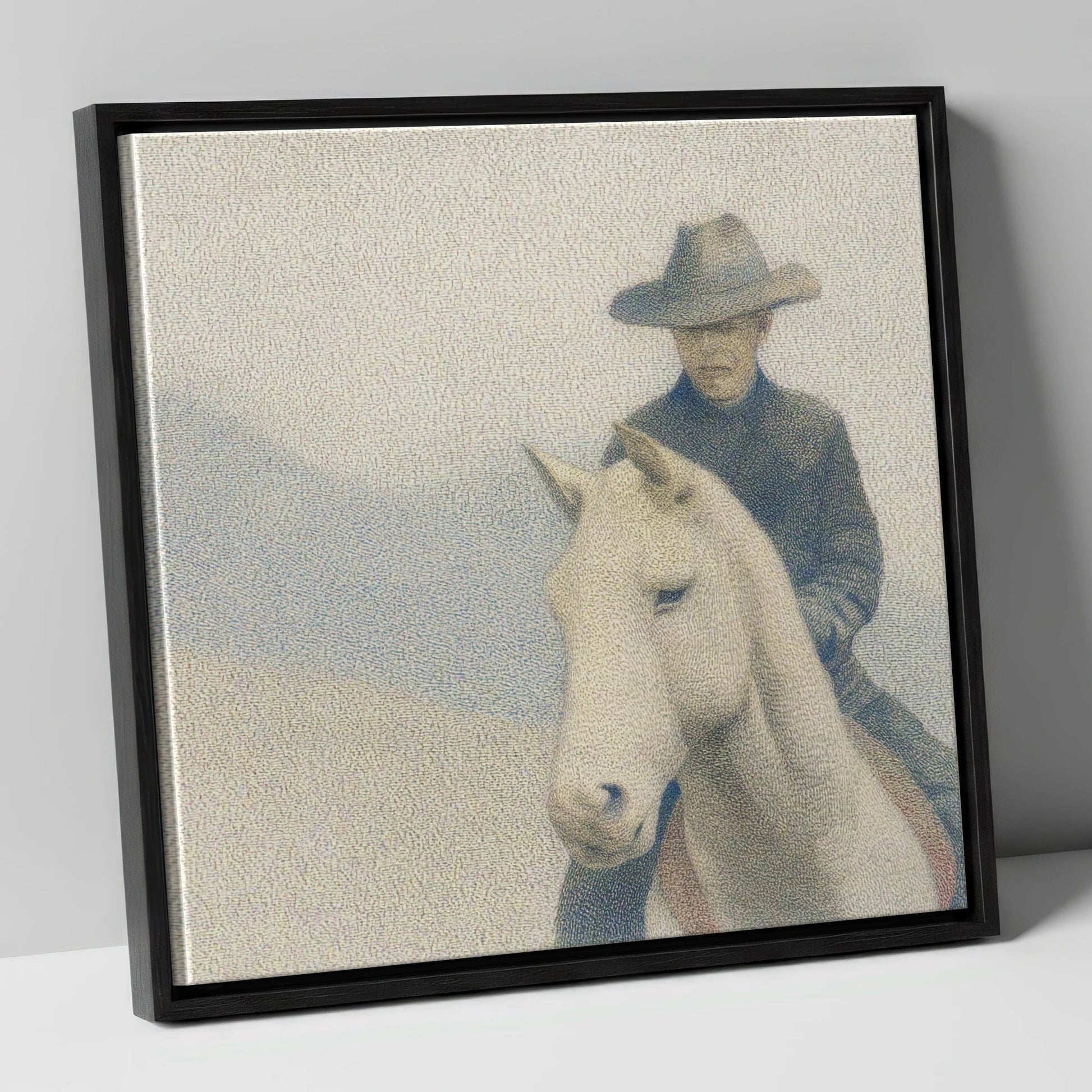The Quiet Trail western horse canvas wall art in black frame