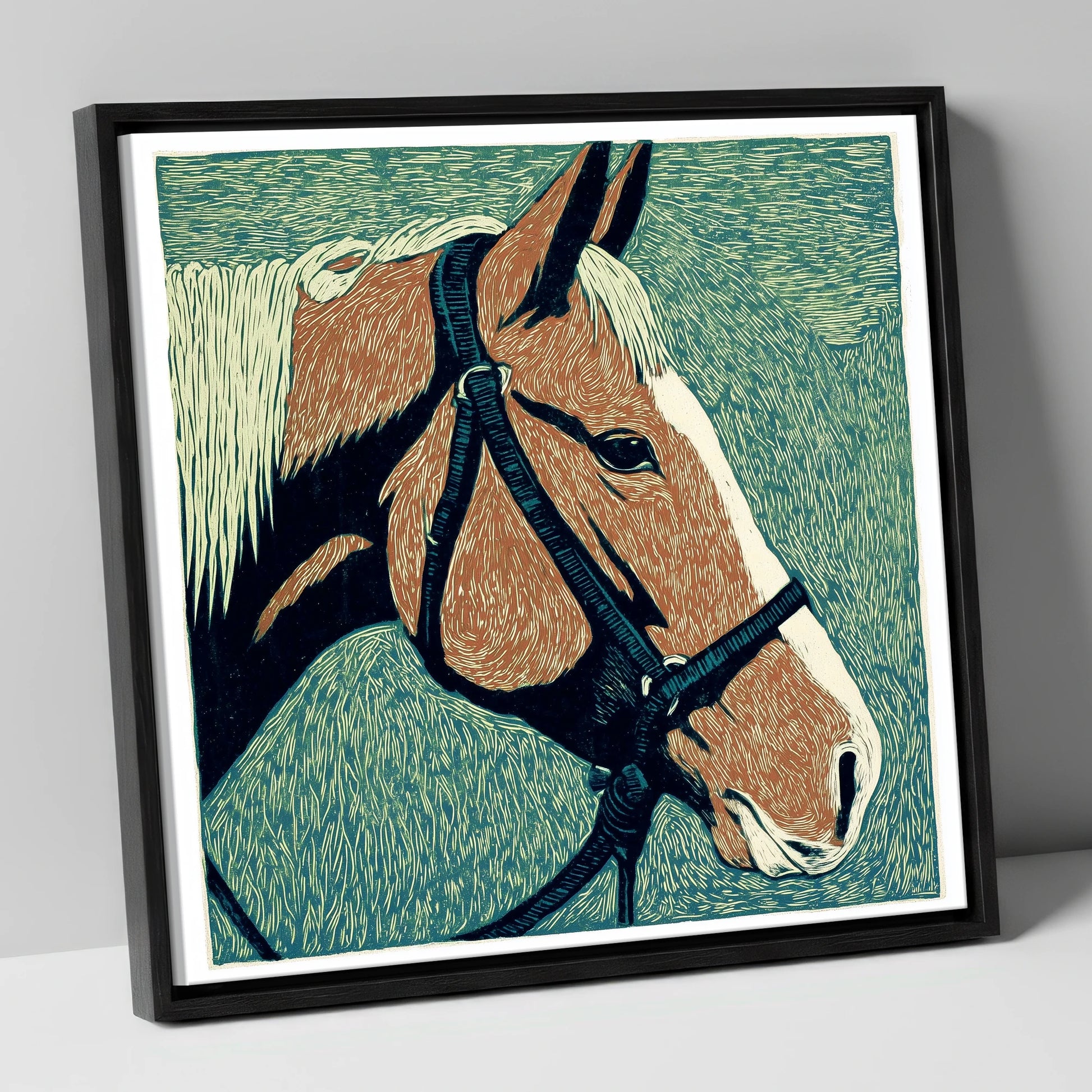 Bold Chestnut Profile horse portrait canvas wall art in black frame
