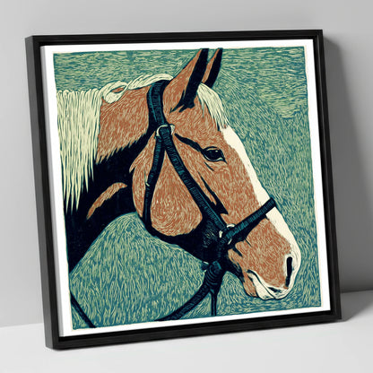 Bold Chestnut Profile horse portrait canvas wall art in black frame