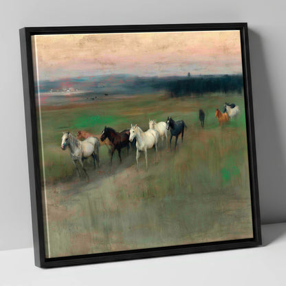 Distant Horizon Herd wild horses canvas wall art in black frame