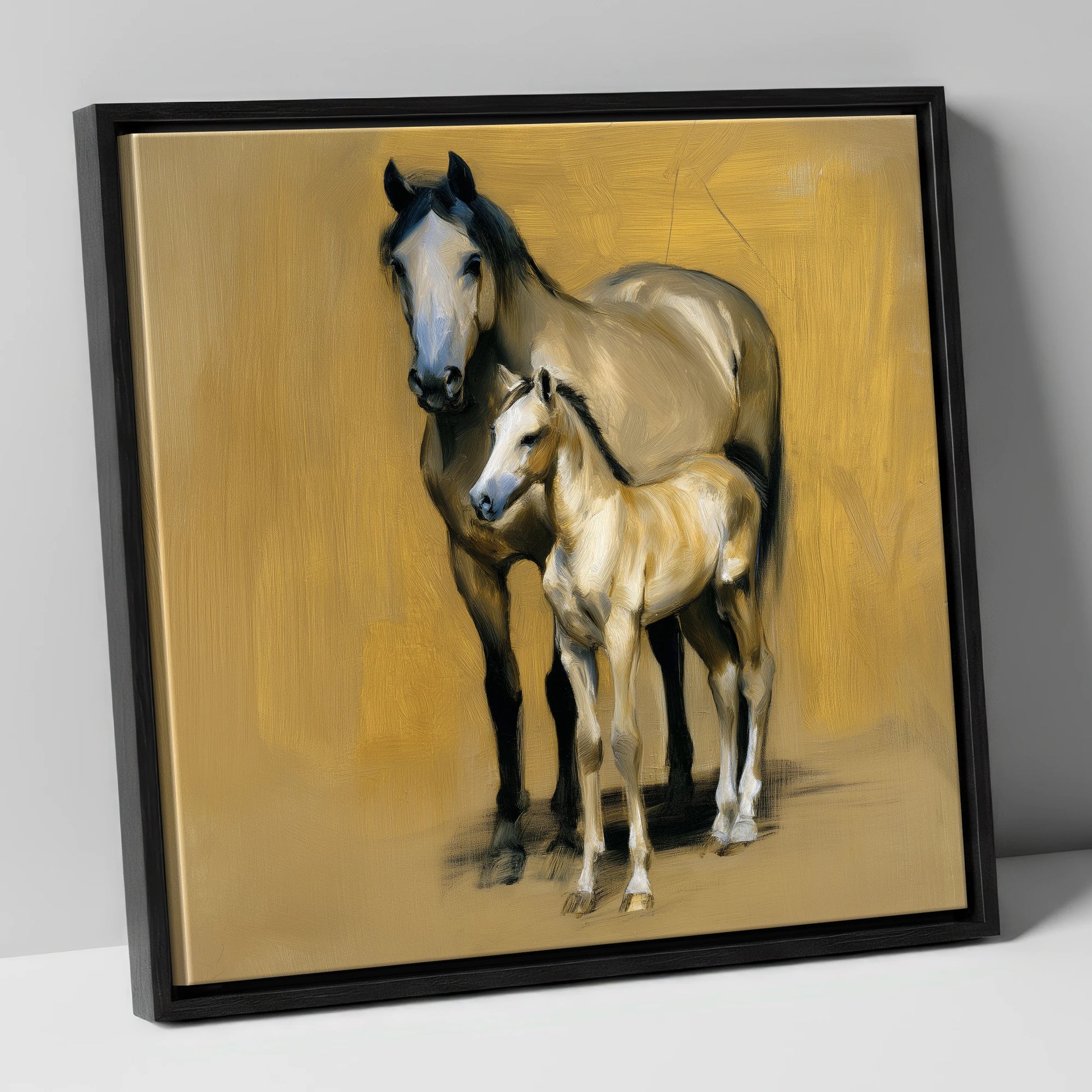 A Mother's Watch mare & foal canvas wall art in black frame
