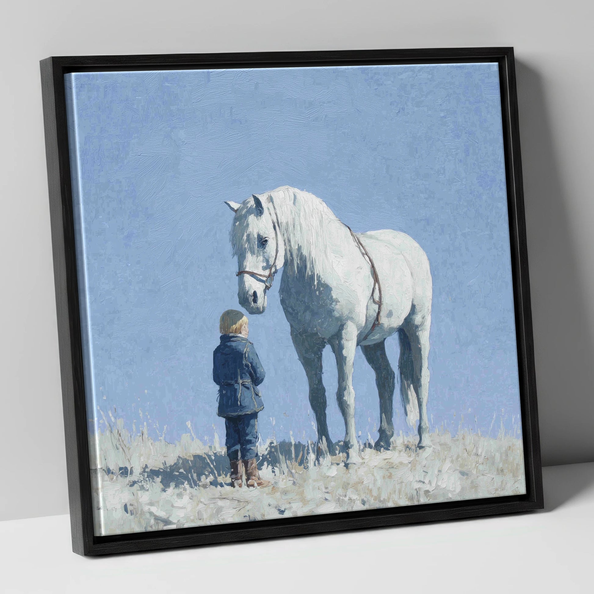 A Quiet Trust horse & rider canvas wall art in black frame