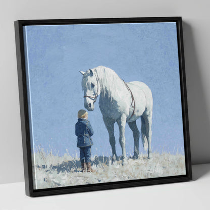 A Quiet Trust horse & rider canvas wall art in black frame