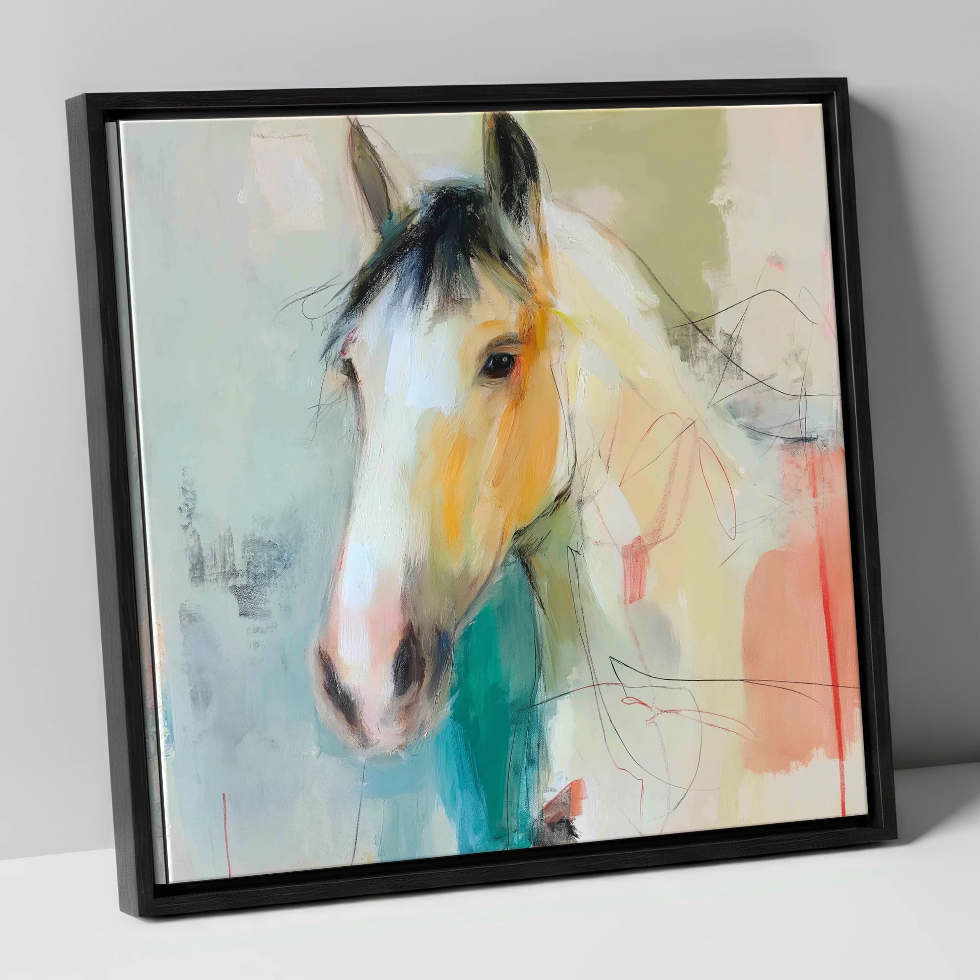 Quiet Grace in Ochre horse portrait canvas wall art in black frame