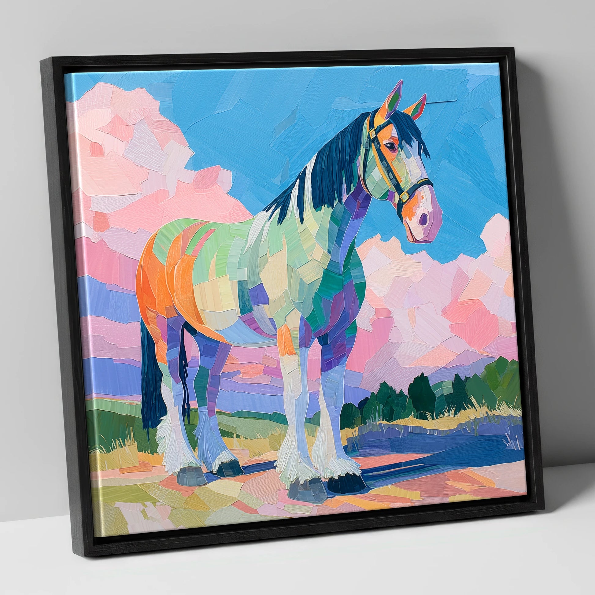 Prismatic Heavy Horse horse breed canvas wall art in black frame