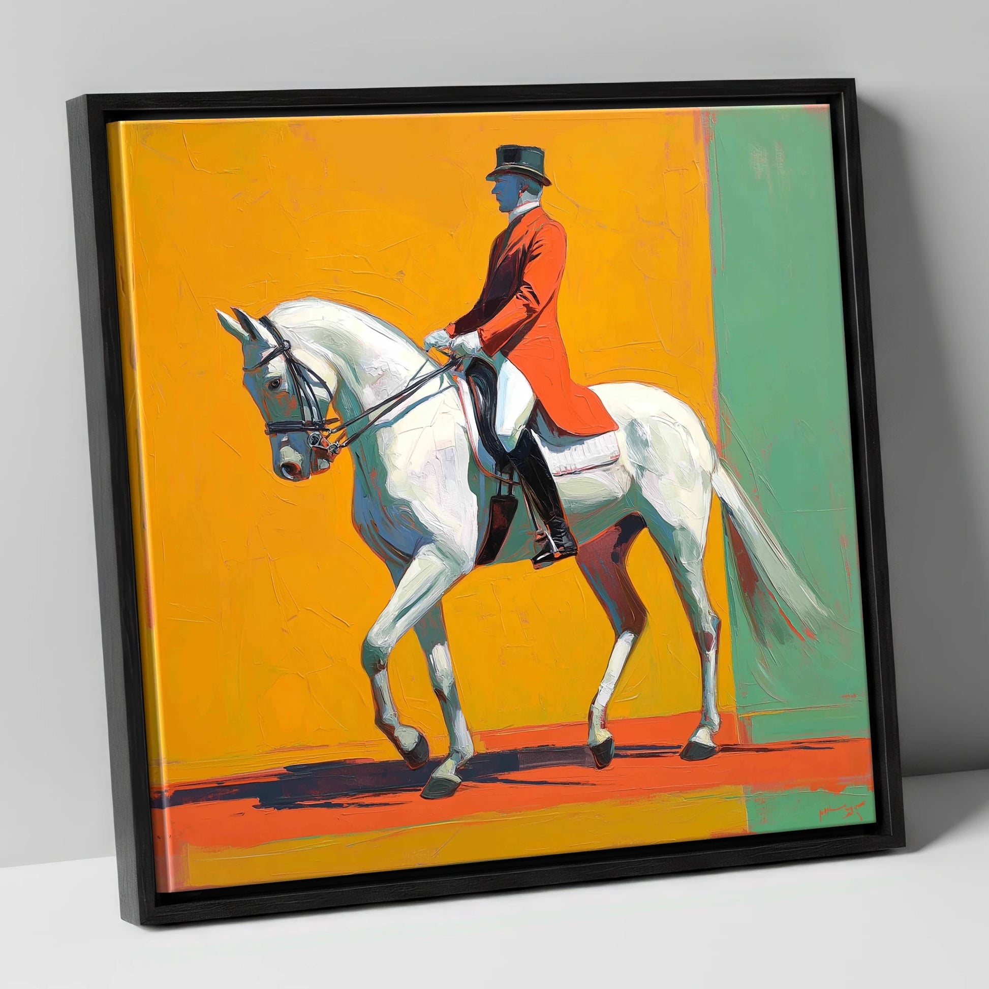 Radiant Dressage Stride dressage horse canvas wall art in black frame