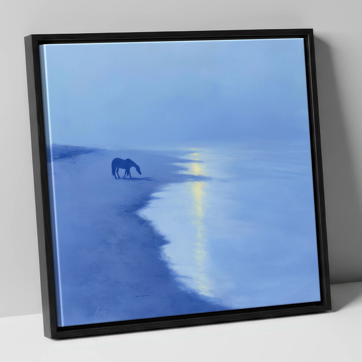 Solitude By The Shore horse landscape canvas wall art in black frame