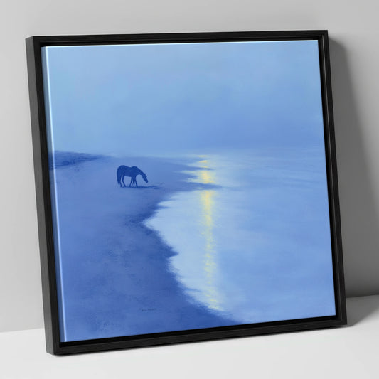 Solitude By The Shore horse landscape canvas wall art in black frame