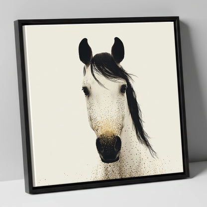 Gilded Equine Gaze horse portrait canvas wall art in black frame