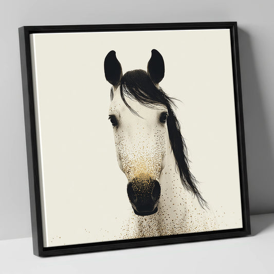 Gilded Equine Gaze horse portrait canvas wall art in black frame