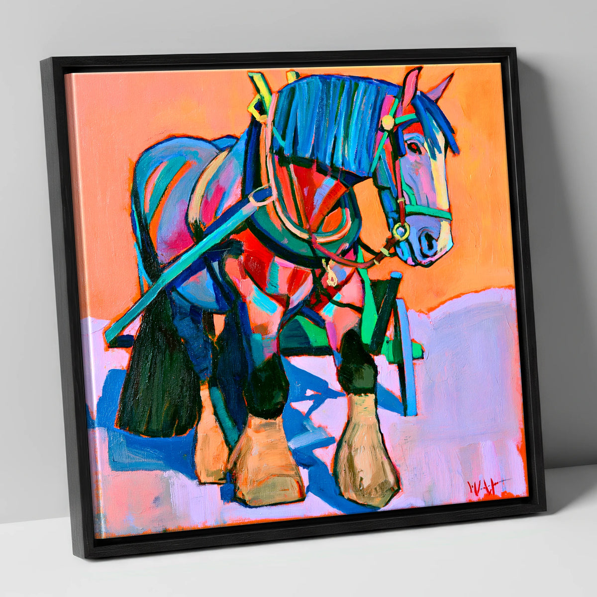 Vibrant Blue Heavy Horse horse breed canvas wall art in black frame