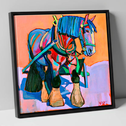 Vibrant Blue Heavy Horse horse breed canvas wall art in black frame