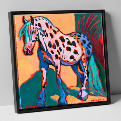 Colourful Spotted Knabstrupper Horse horse breed canvas wall art in black frame