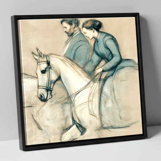 The Shared Journey horse & rider canvas wall art in black frame