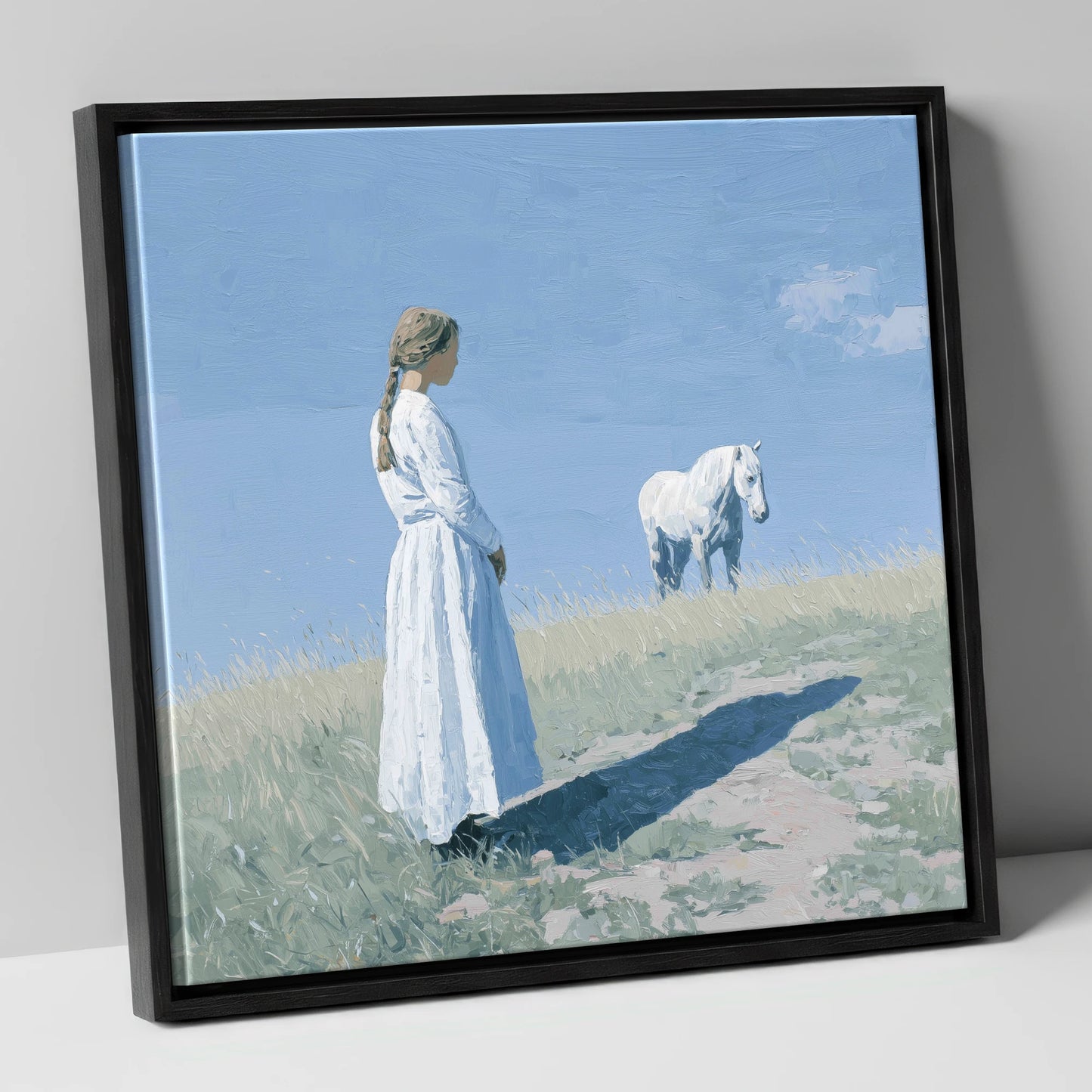 The Quiet Companion horse & rider canvas wall art in black frame