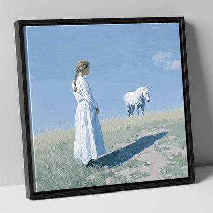 The Quiet Companion horse & rider canvas wall art in black frame