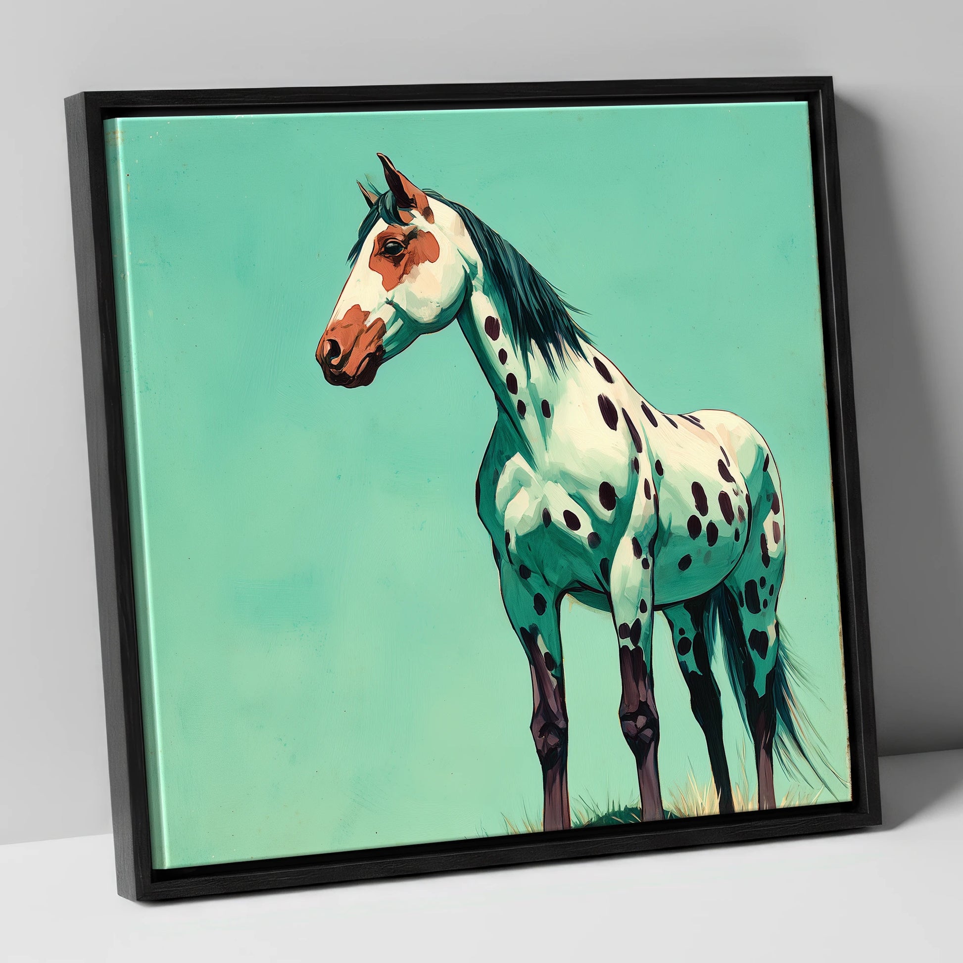 Striking Spotted Appaloosa horse breed canvas wall art in black frame