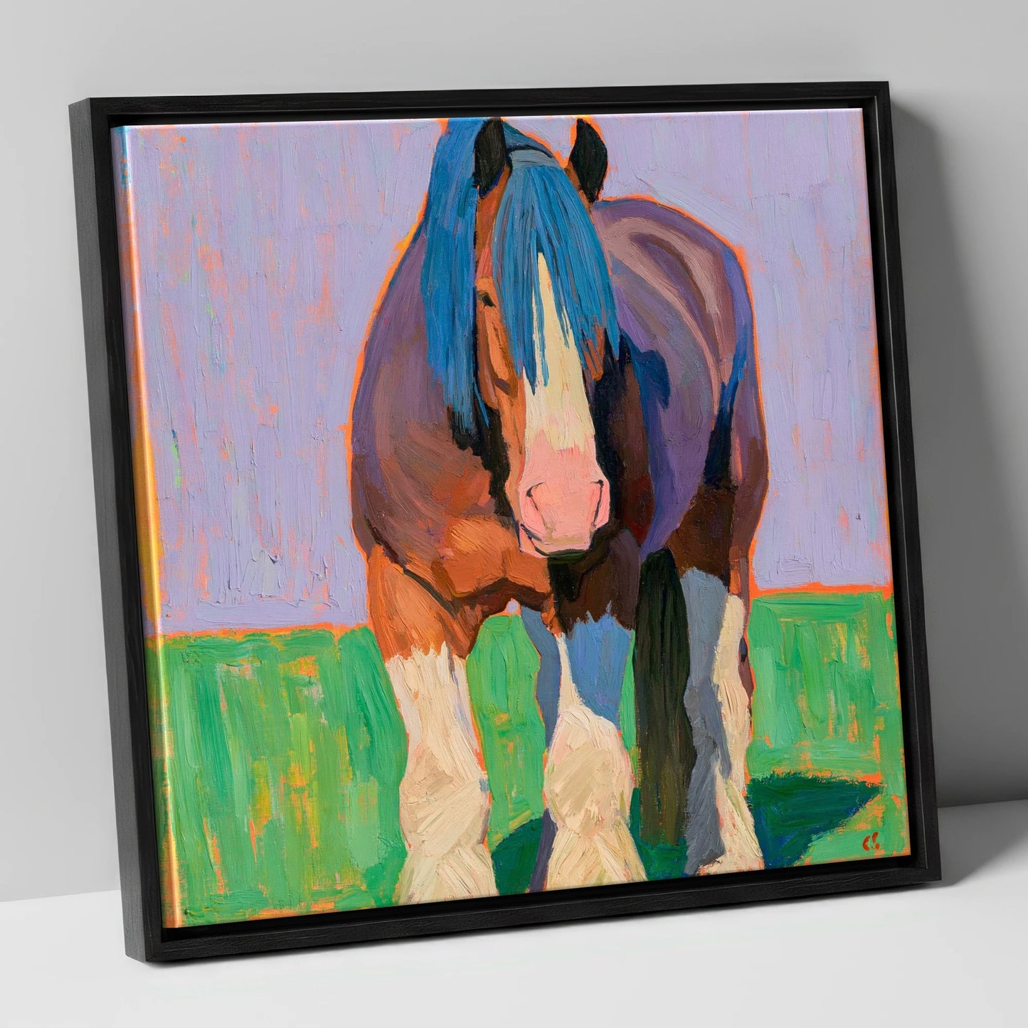 Vibrant Heavy Horse Portrait horse breed canvas wall art in black frame
