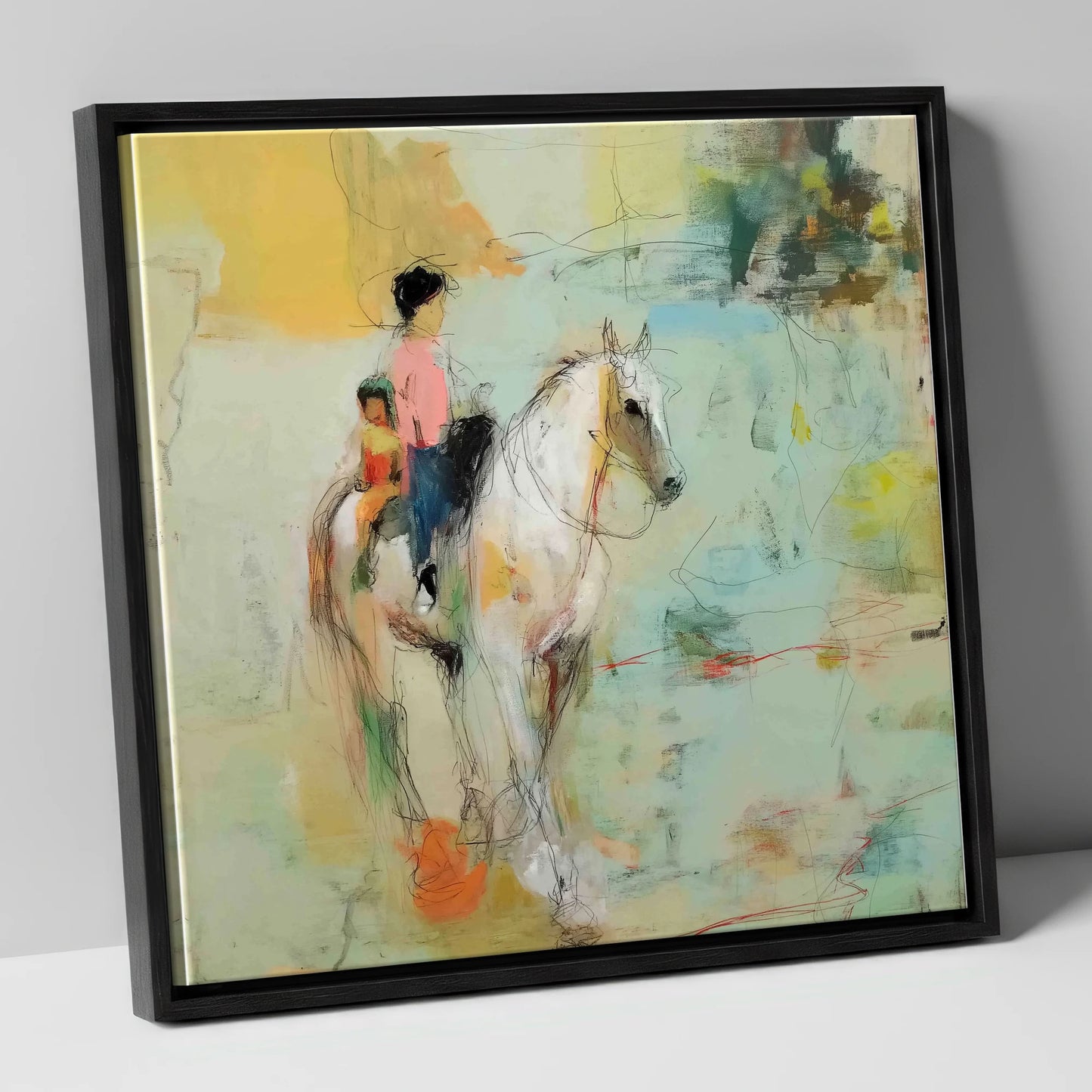 The Shared Ride horse & rider canvas wall art in black frame