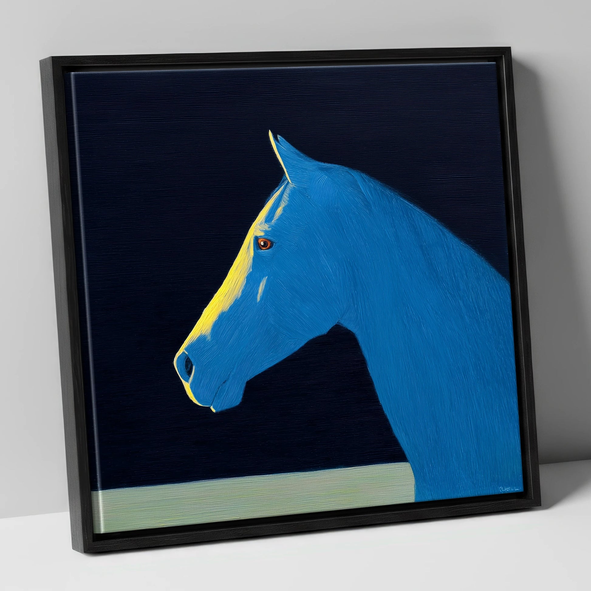 Striking Azure Profile horse breed canvas wall art in black frame