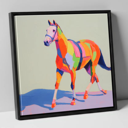 Vibrant Strides racing horse canvas wall art in black frame