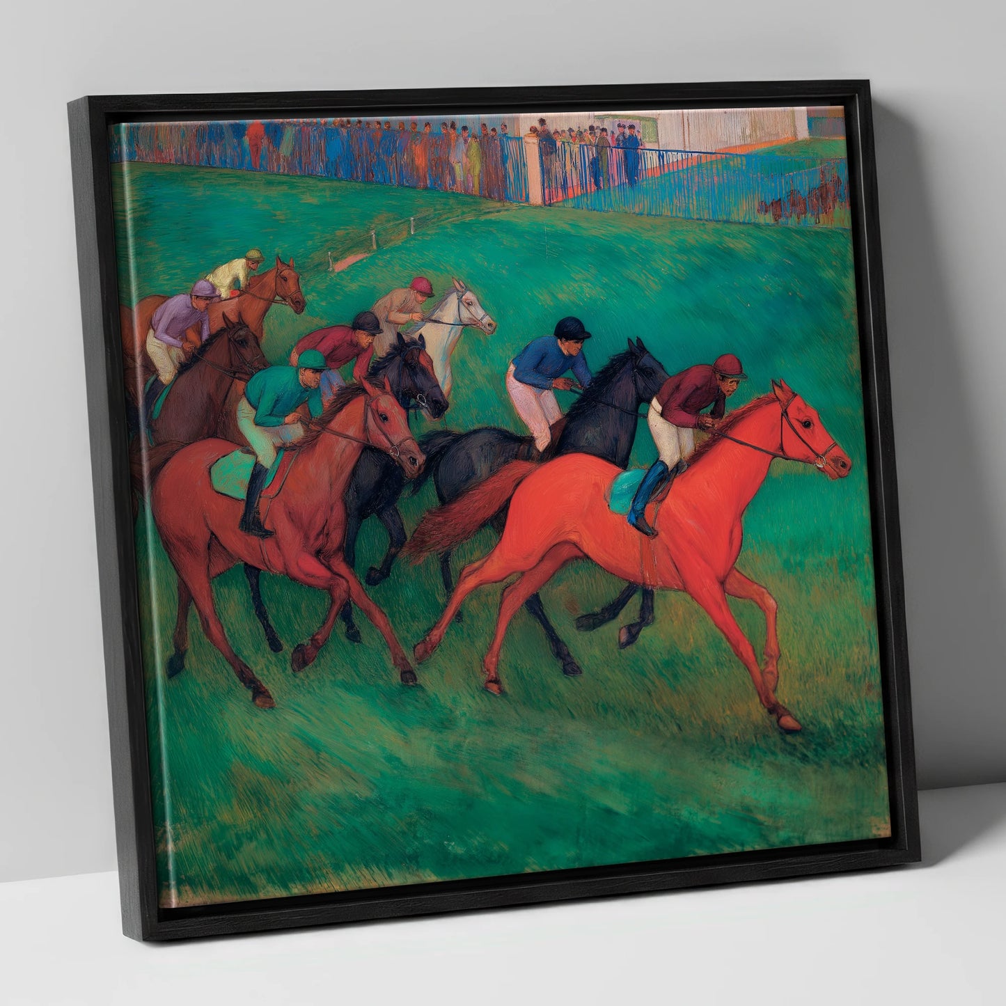 The Crimson Gallop racing horse canvas wall art in black frame