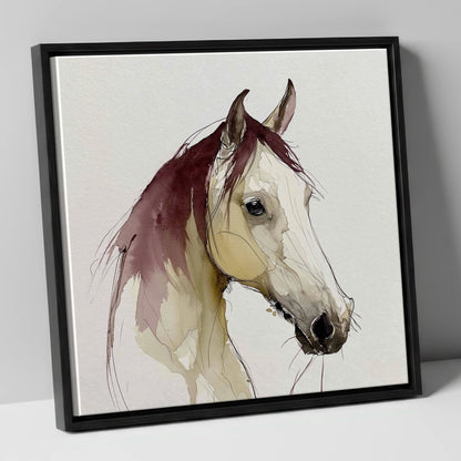 Elegant Plum Wash Portrait horse portrait canvas wall art in black frame