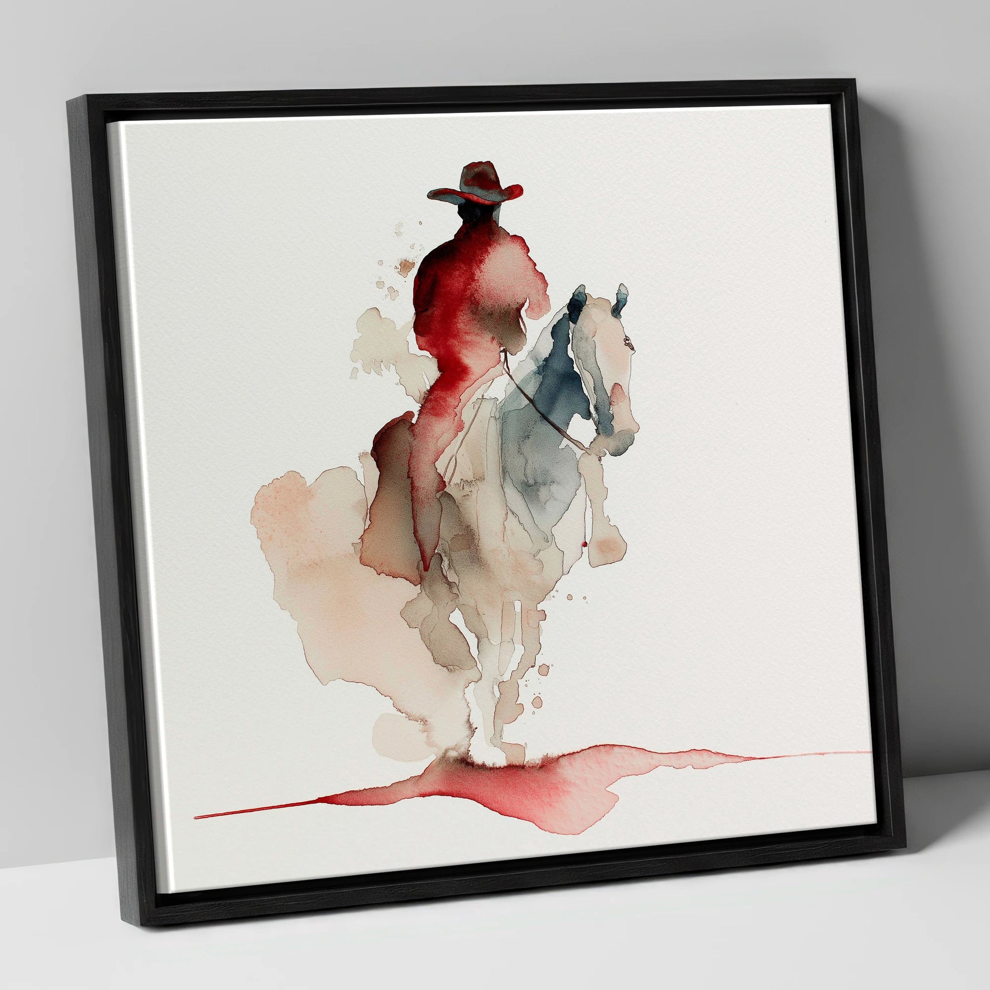 Crimson Trail Rider western horse canvas wall art in black frame