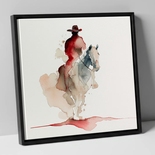 Crimson Trail Rider western horse canvas wall art in black frame