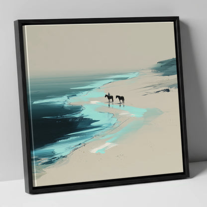 Edge of the Tide horse landscape canvas wall art in black frame