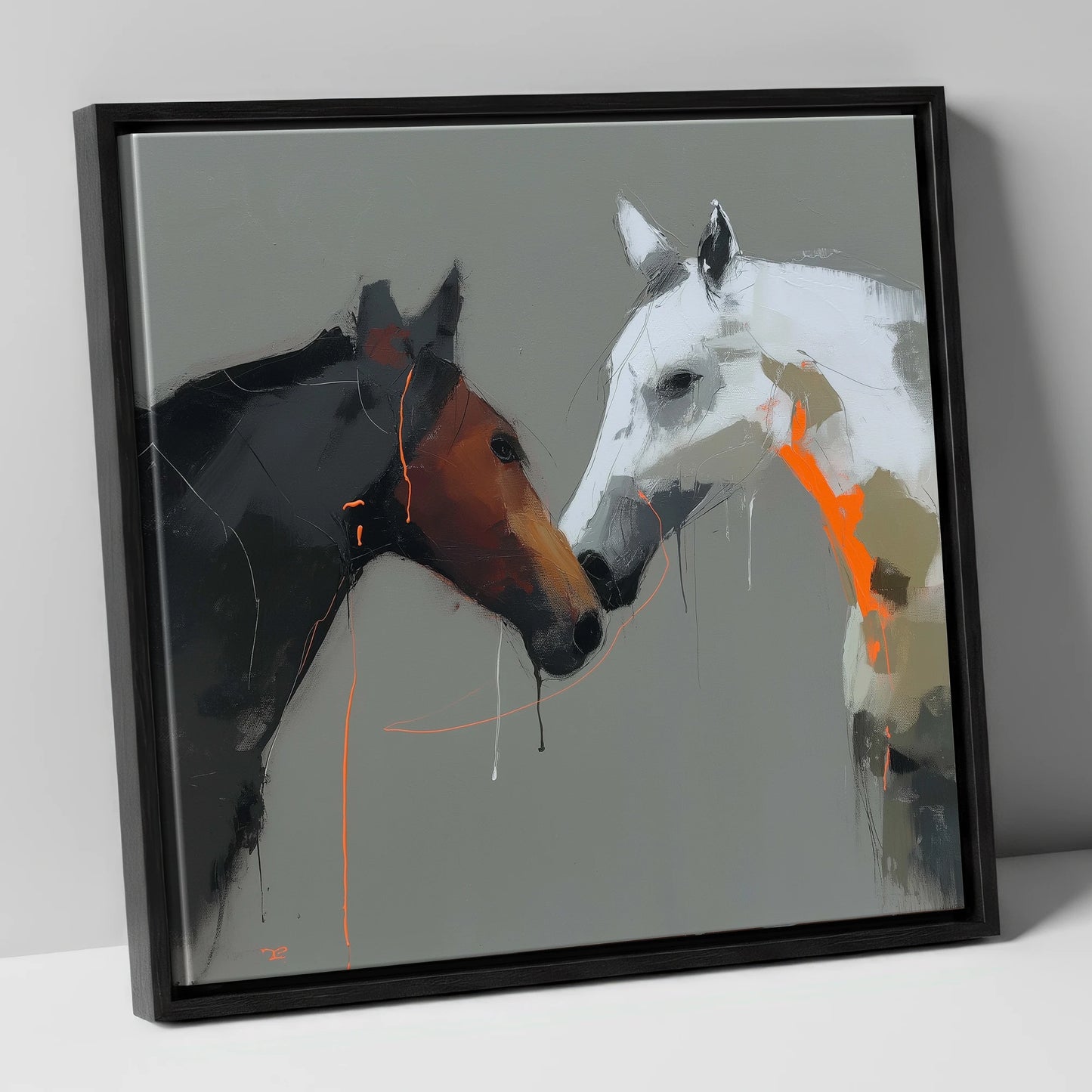Bold Connection horse portrait canvas wall art in black frame