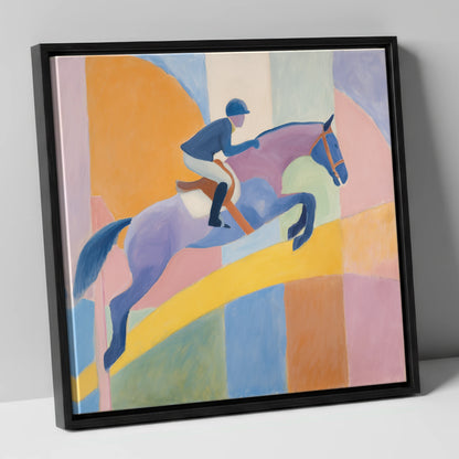 Harmony in Flight show jumping horse canvas wall art in black frame