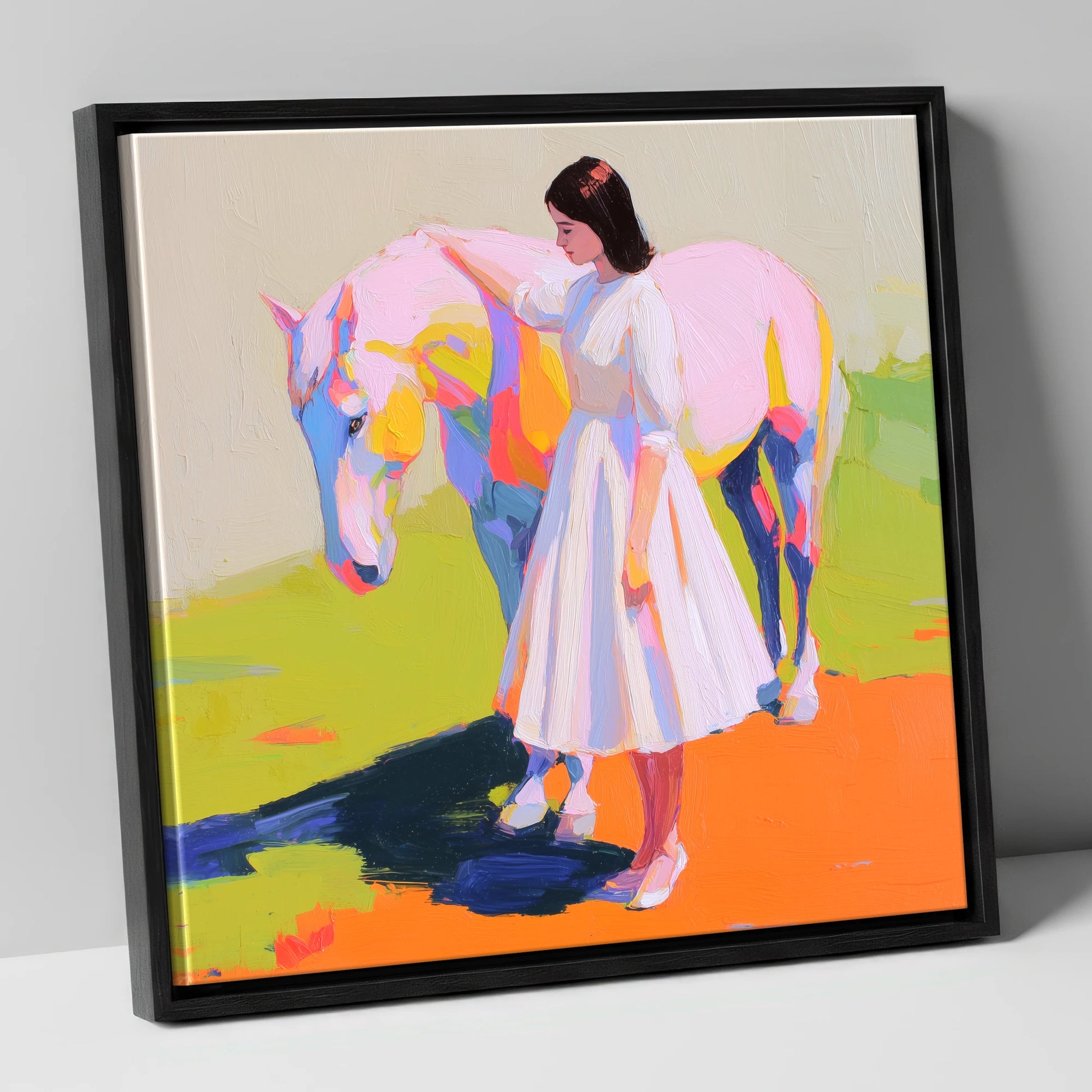 Radiant Connection horse & rider canvas wall art in black frame