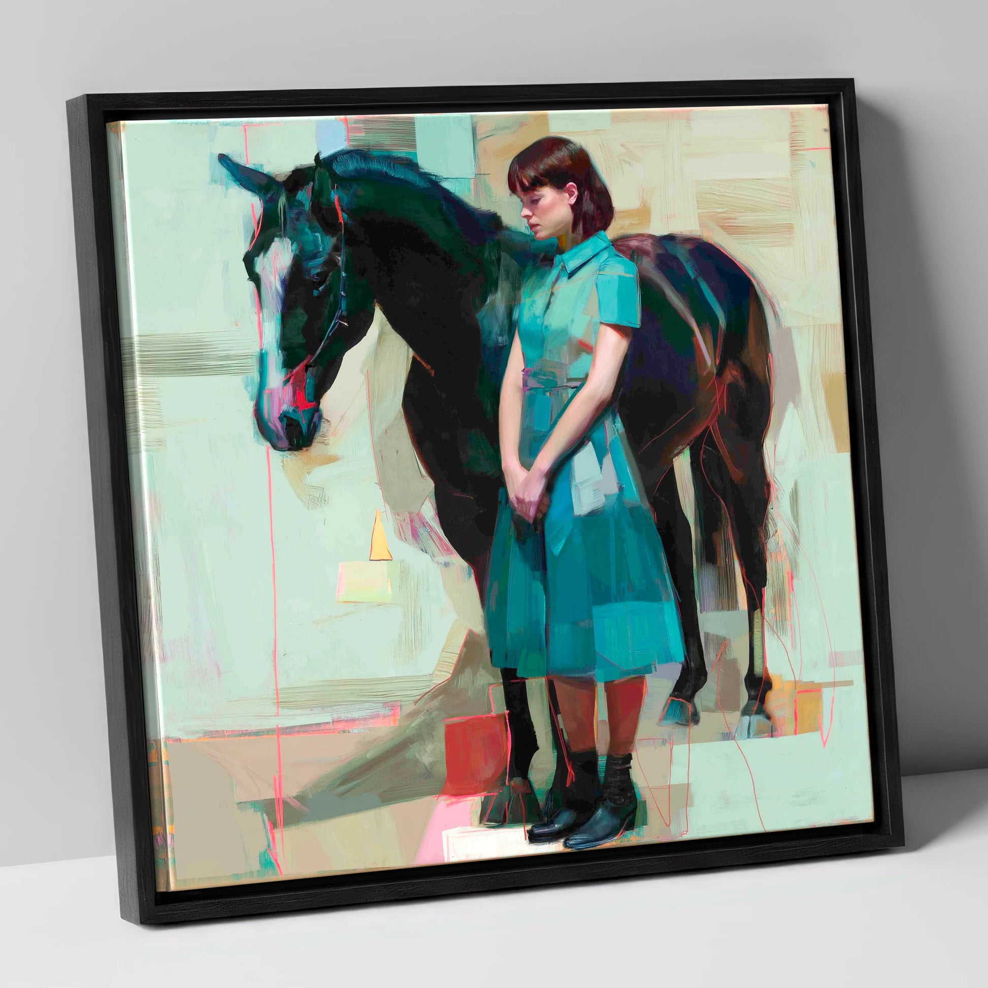 A Quiet Connection horse & rider canvas wall art in black frame
