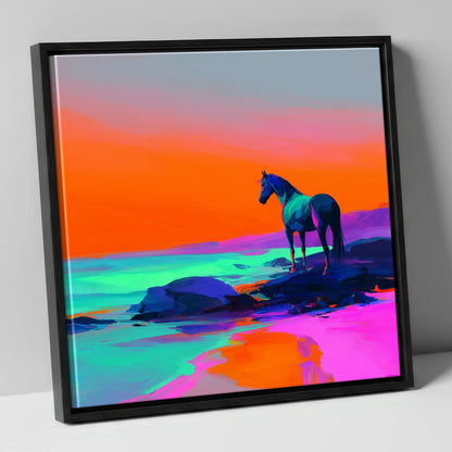 Neon Horizon Vigil horse landscape canvas wall art in black frame