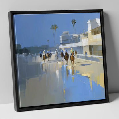 Race Day Reflections racing horse canvas wall art in black frame