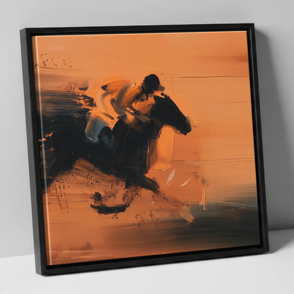 Amber Gallop racing horse canvas wall art in black frame