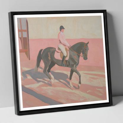 Dusty Pink Shadows dressage horse canvas wall art in black frame
