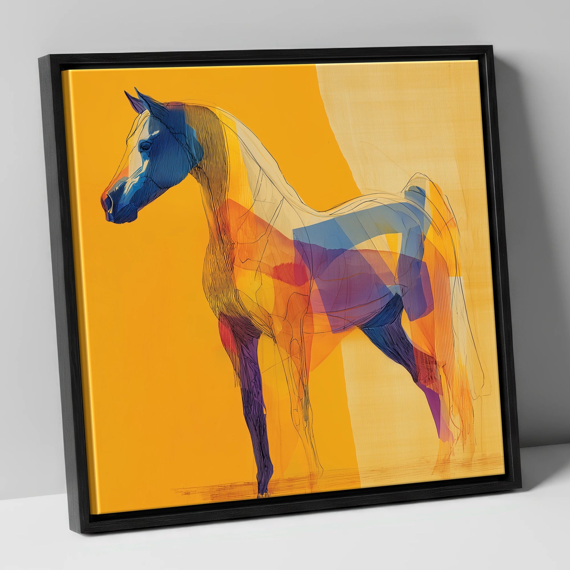 Prismatic Arabian Silhouette horse breed canvas wall art in black frame