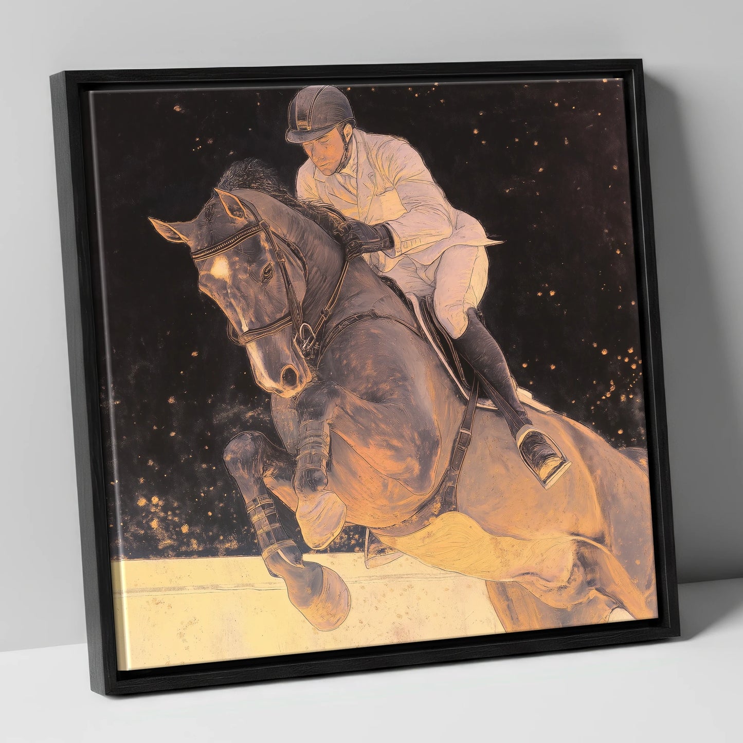 Stardust Showjumper show jumping horse canvas wall art in black frame