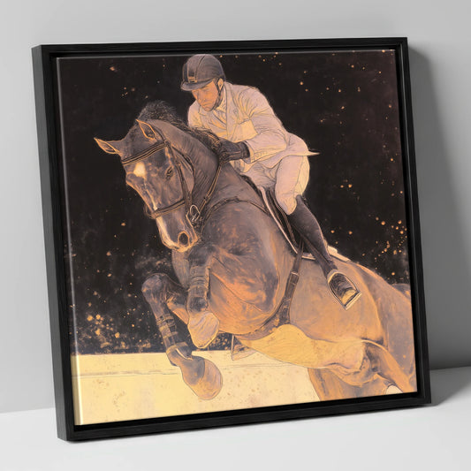 Stardust Showjumper show jumping horse canvas wall art in black frame