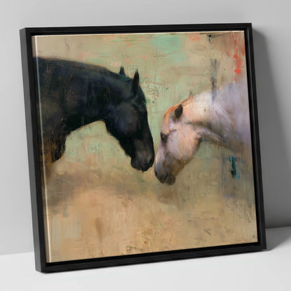 Silent Greeting horse portrait canvas wall art in black frame
