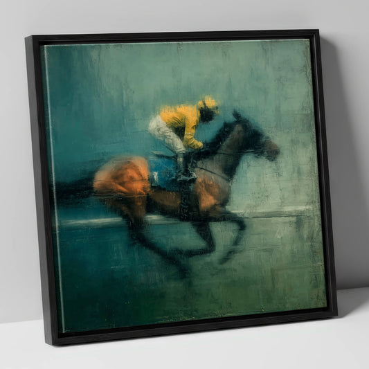 The Final Furlong racing horse canvas wall art in black frame