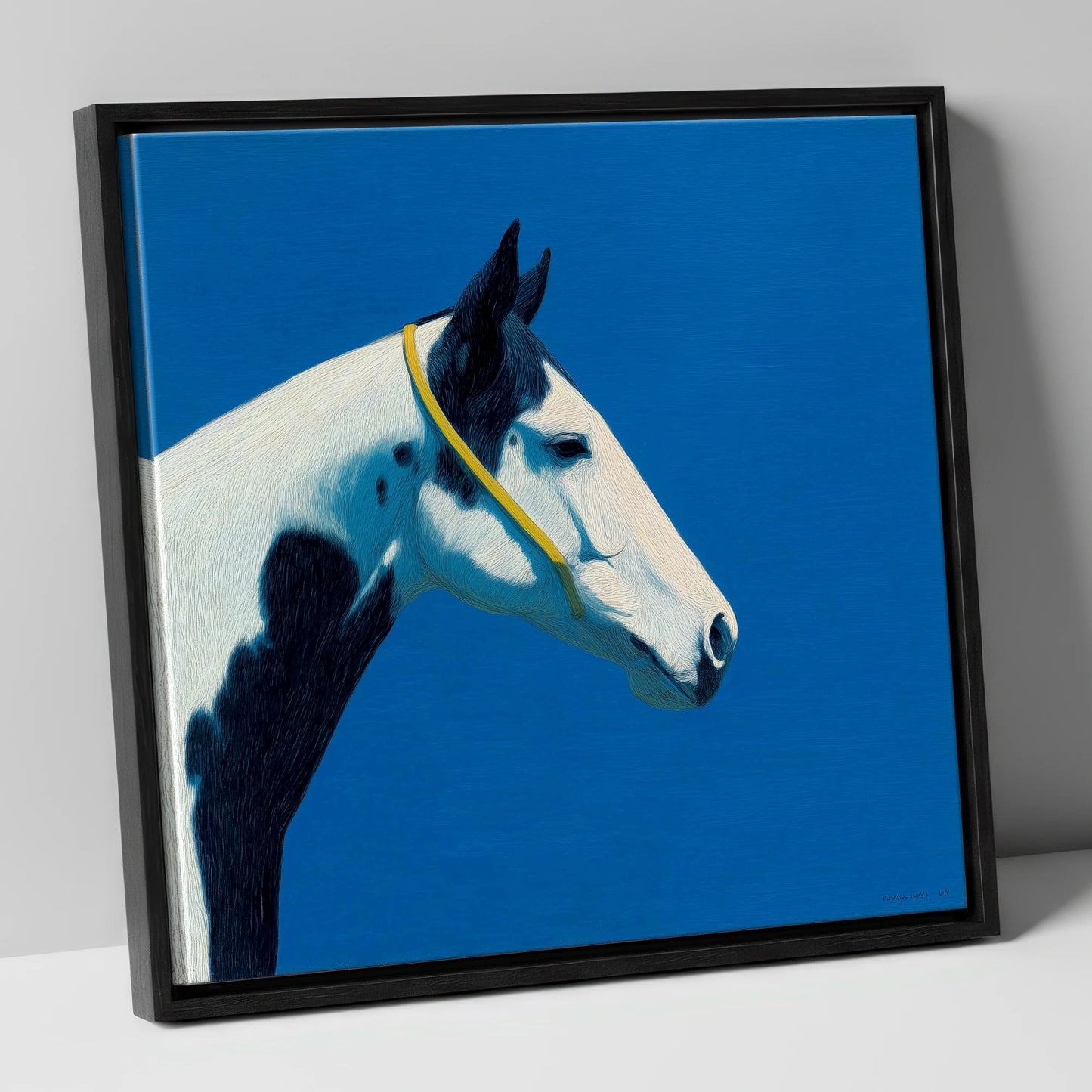 Azure Piebald Profile horse breed canvas wall art in black frame