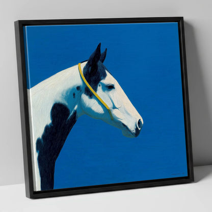 Azure Piebald Profile horse breed canvas wall art in black frame