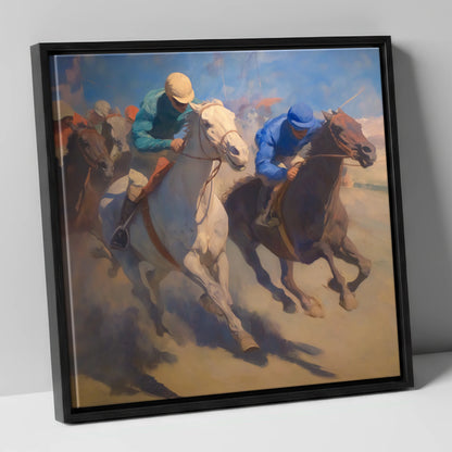 The Final Furlong racing horse canvas wall art in black frame