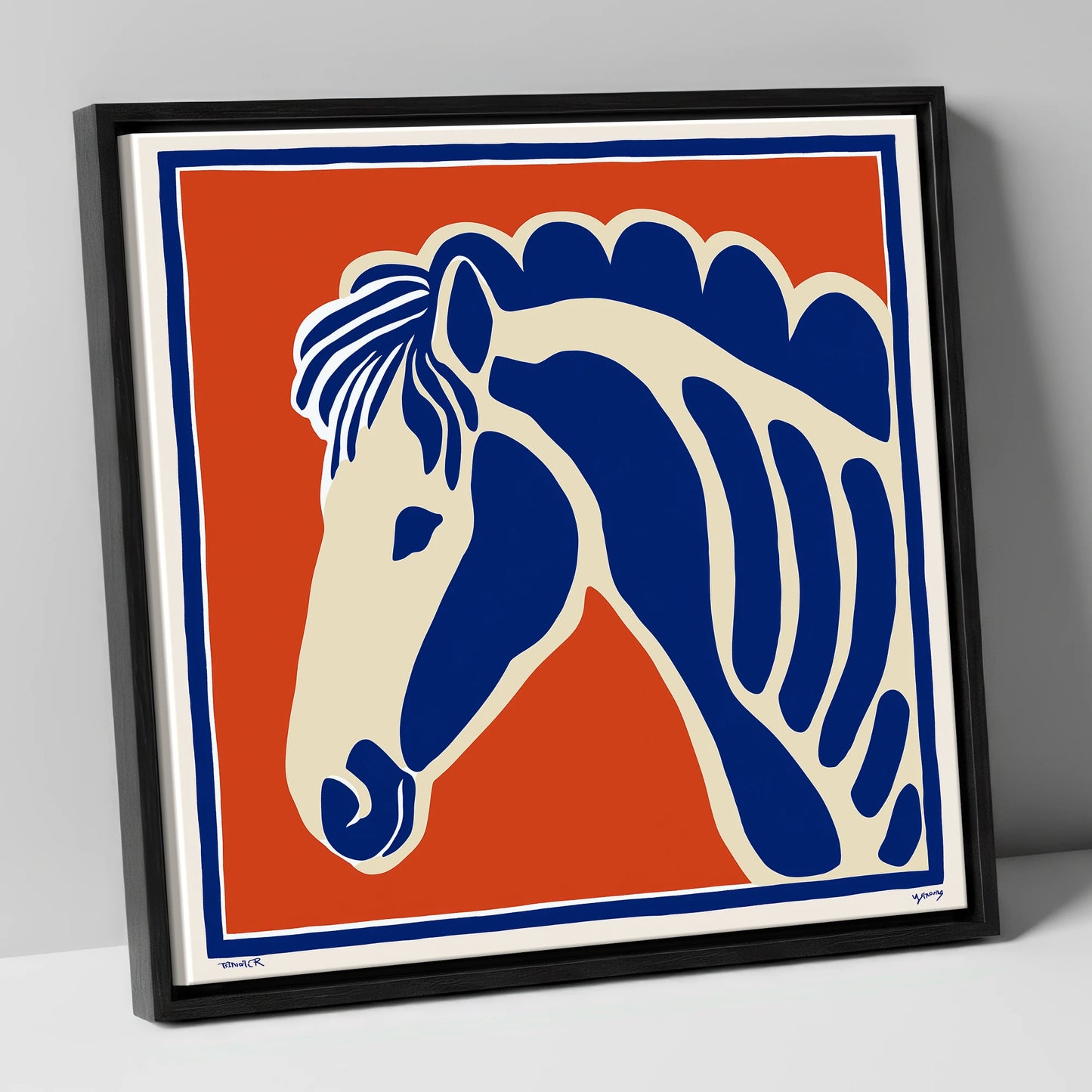 Cobalt Equine Profile horse portrait canvas wall art in black frame