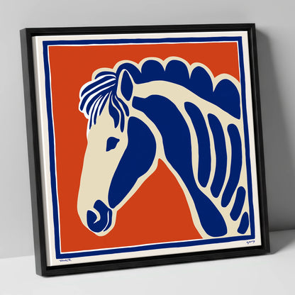 Cobalt Equine Profile horse portrait canvas wall art in black frame